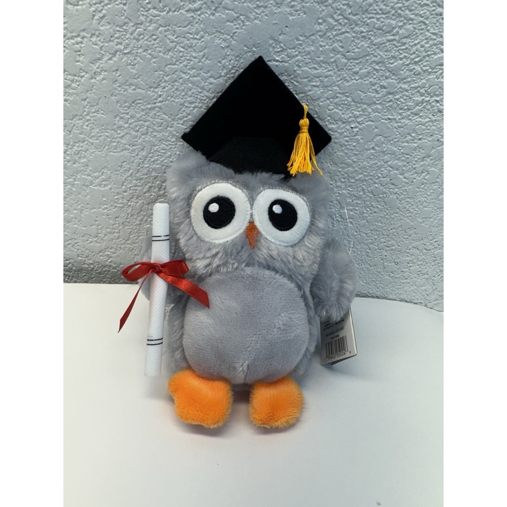 Modern Expressions Grad Owl Plush Gray 8in Stuffed Animal w Cap & Diploma 2022
